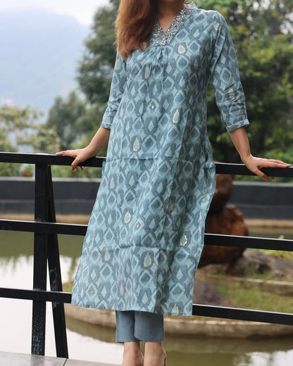 Heavy Cotton Designer Kurti & Pant Set – Festive Wear