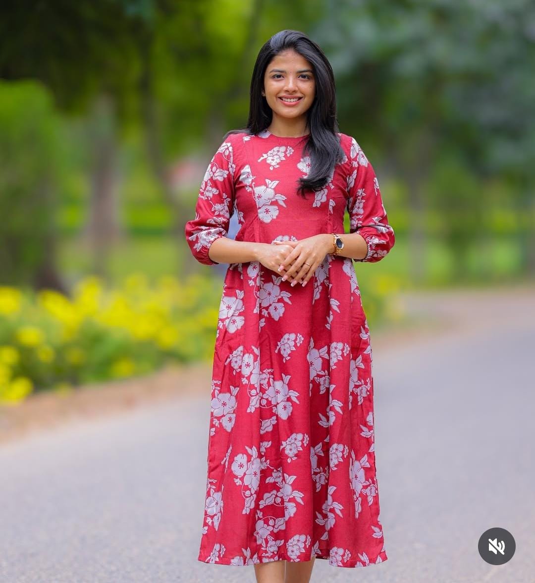 Stylish Printed Midi Dress with Puff Sleeves – Chic & Comfortable