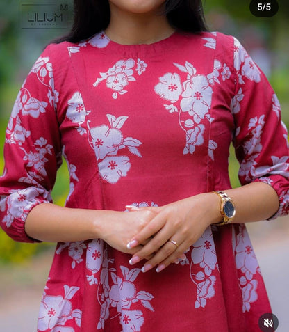 Stylish Printed Midi Dress with Puff Sleeves – Chic & Comfortable