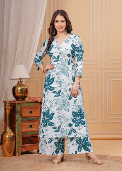 Elegant Pure Cotton Floral Kurta Pant Set