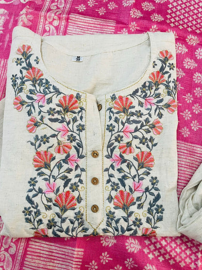 Khadi Cotton Embroidery Suit with Khadi Silk Dupatta