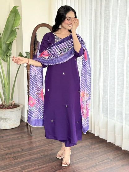 Designer Partywear Viscose Chanderi Suit – Elegant & Stylish