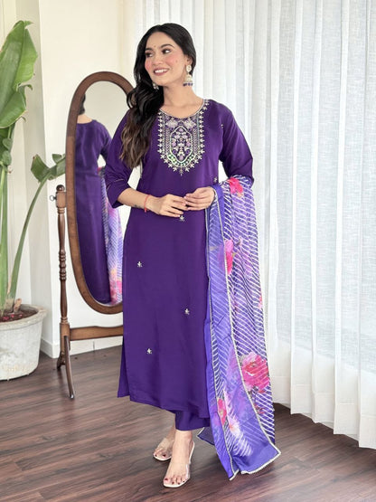 Designer Partywear Viscose Chanderi Suit – Elegant & Stylish