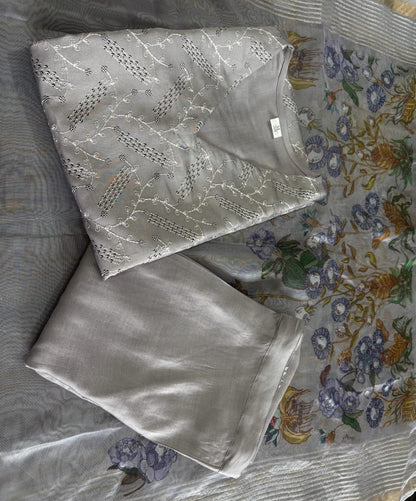 New Launch: Elegant Roman Silk Suit Set with Chikankari & Sequins Work