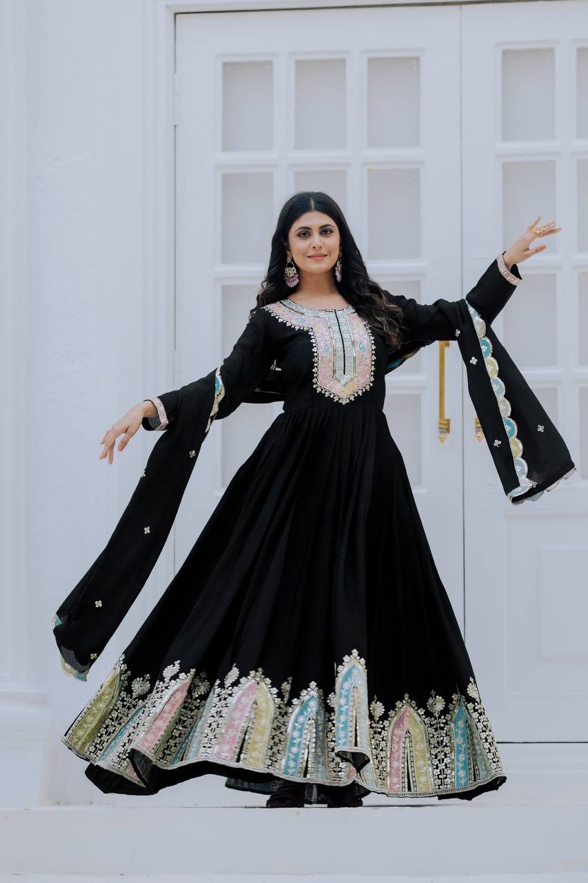 New Launch: Heavy Designer Party Wear Gown with Embroidered Dupatta