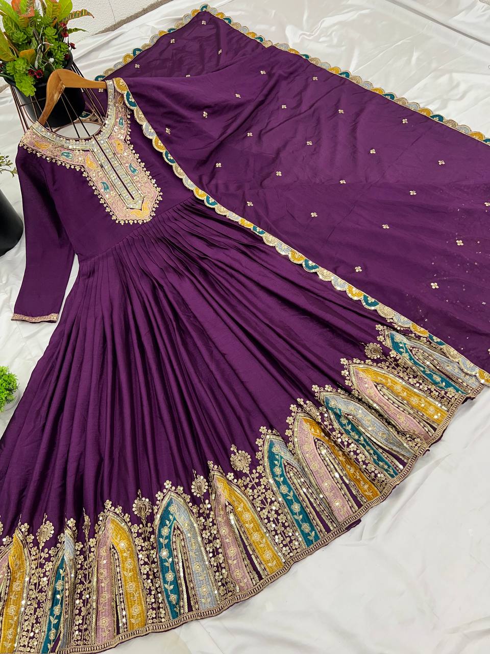 New Launch: Heavy Designer Party Wear Gown with Embroidered Dupatta