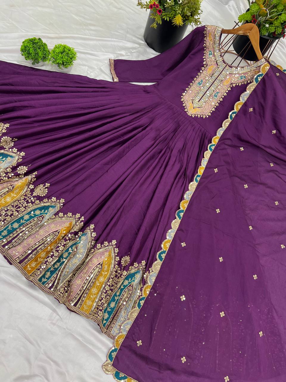 New Launch: Heavy Designer Party Wear Gown with Embroidered Dupatta