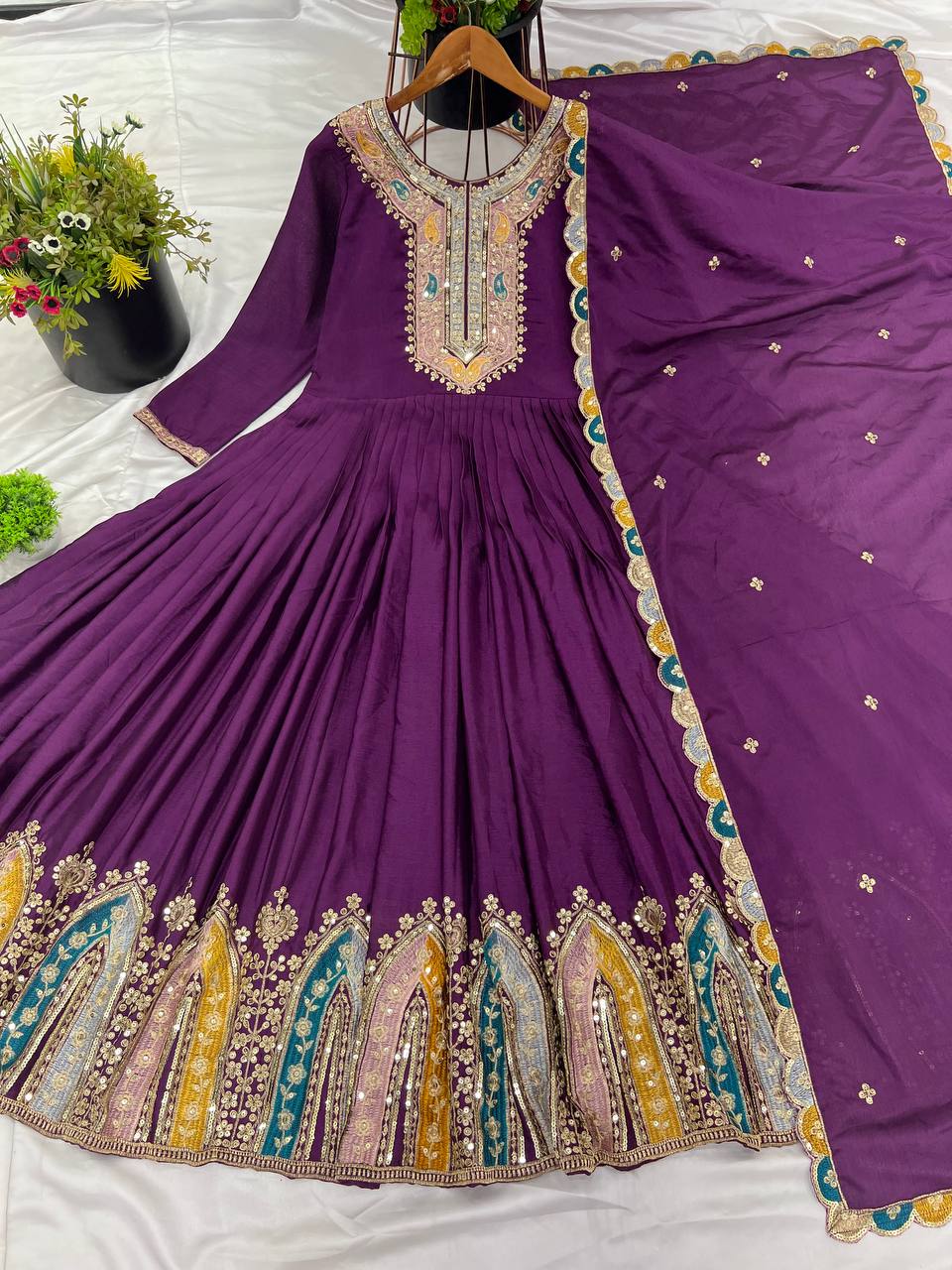 New Launch: Heavy Designer Party Wear Gown with Embroidered Dupatta