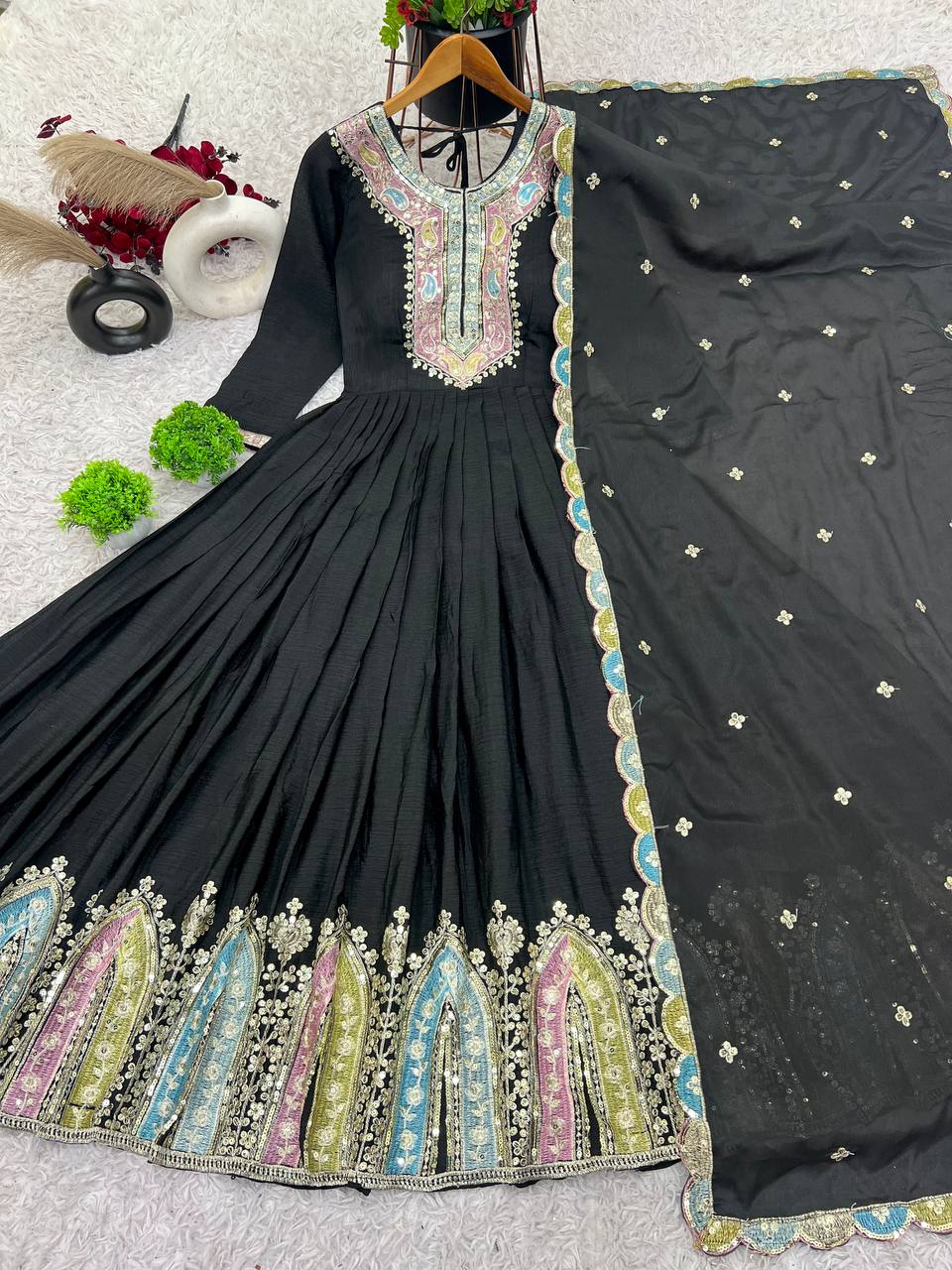 New Launch: Heavy Designer Party Wear Gown with Embroidered Dupatta