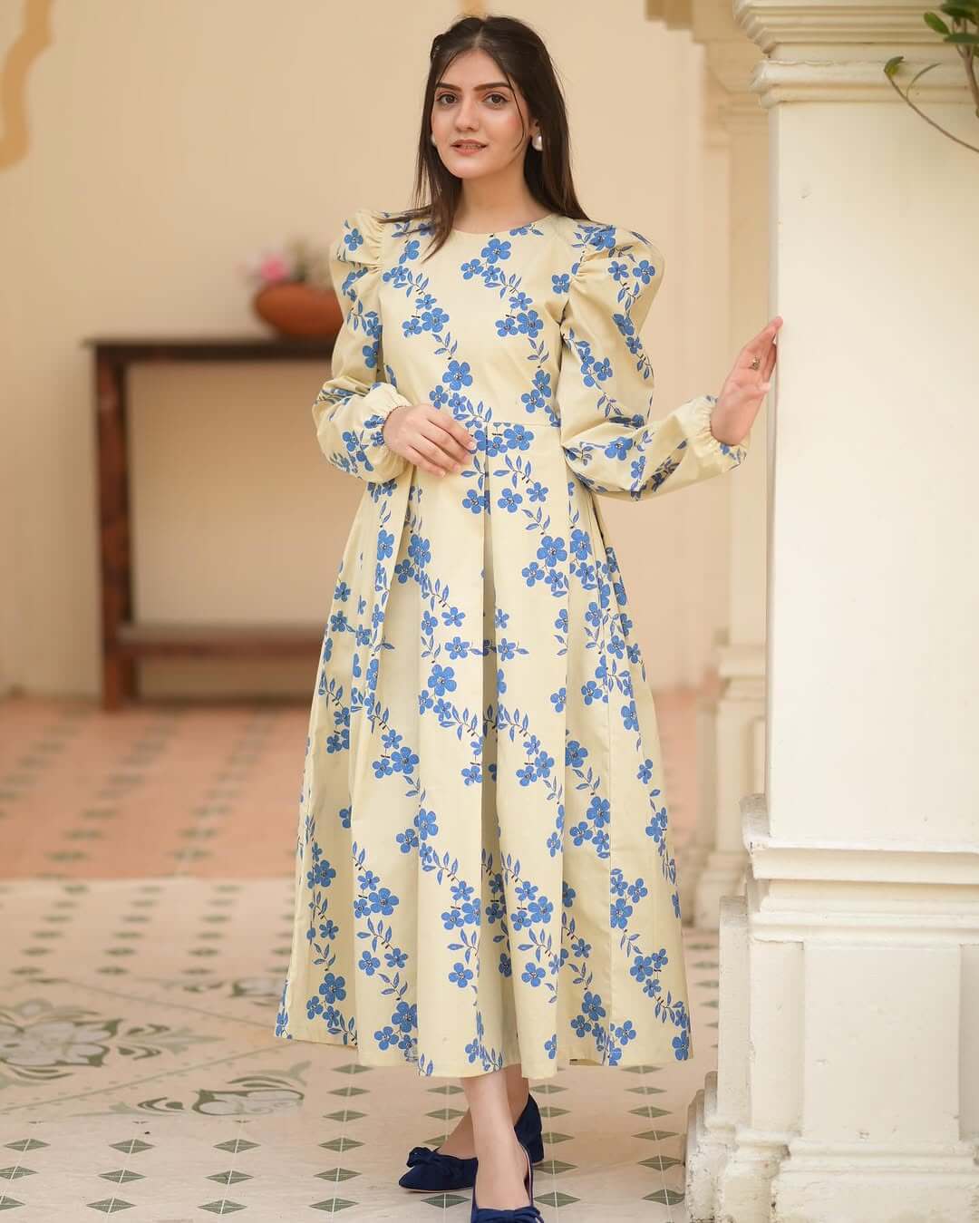 Lotus Print Cotton Midi Gown – Summer Special