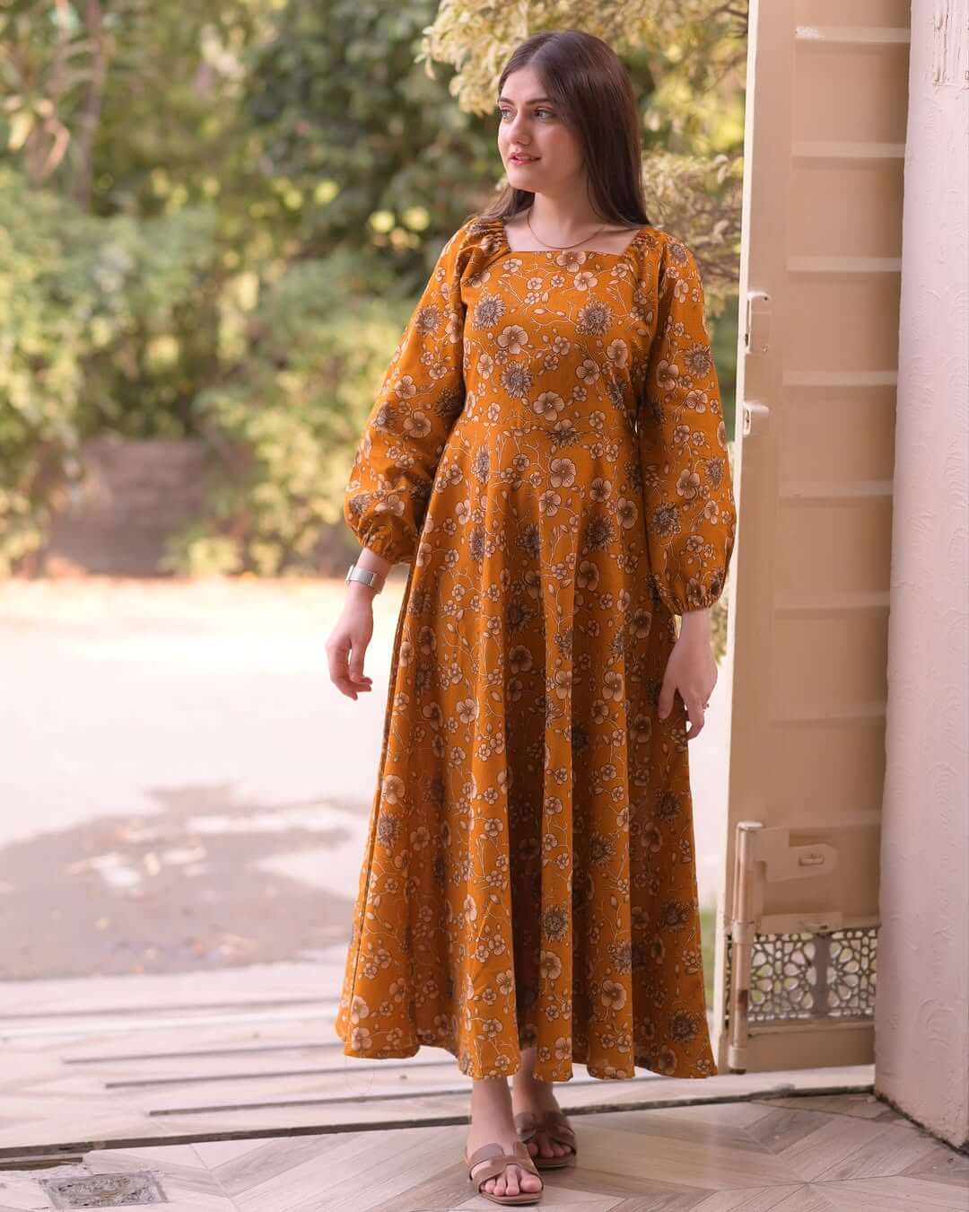 Lotus Print Cotton Midi Gown – Summer Special