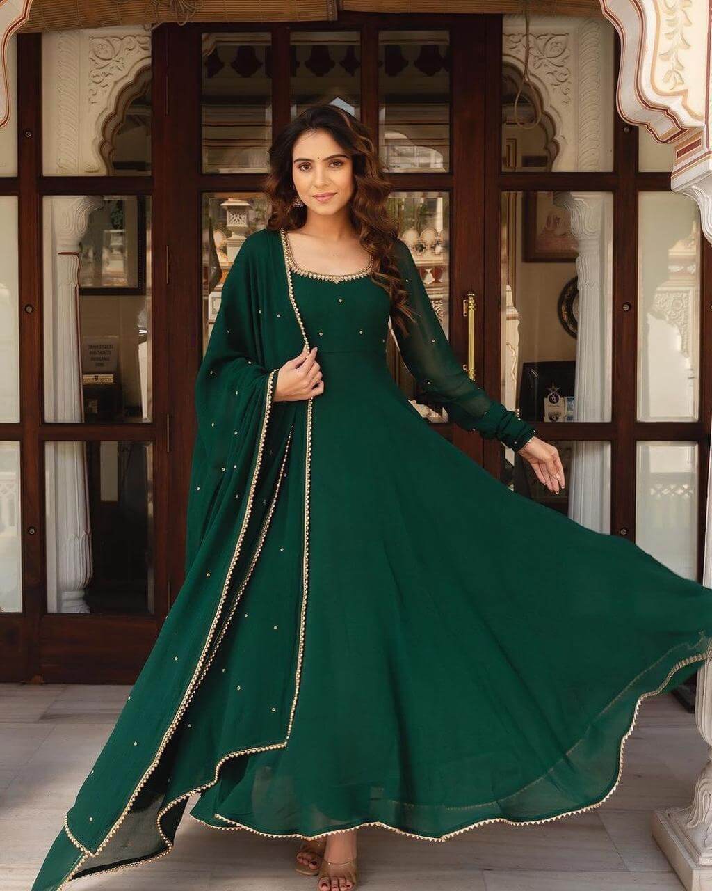 New Handwork Fox Georgette Gown with Dupatta – Elegant & Flowy