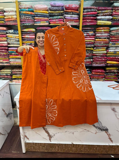 New Arrival – Elegant Rust Embroidered Cotton Suit