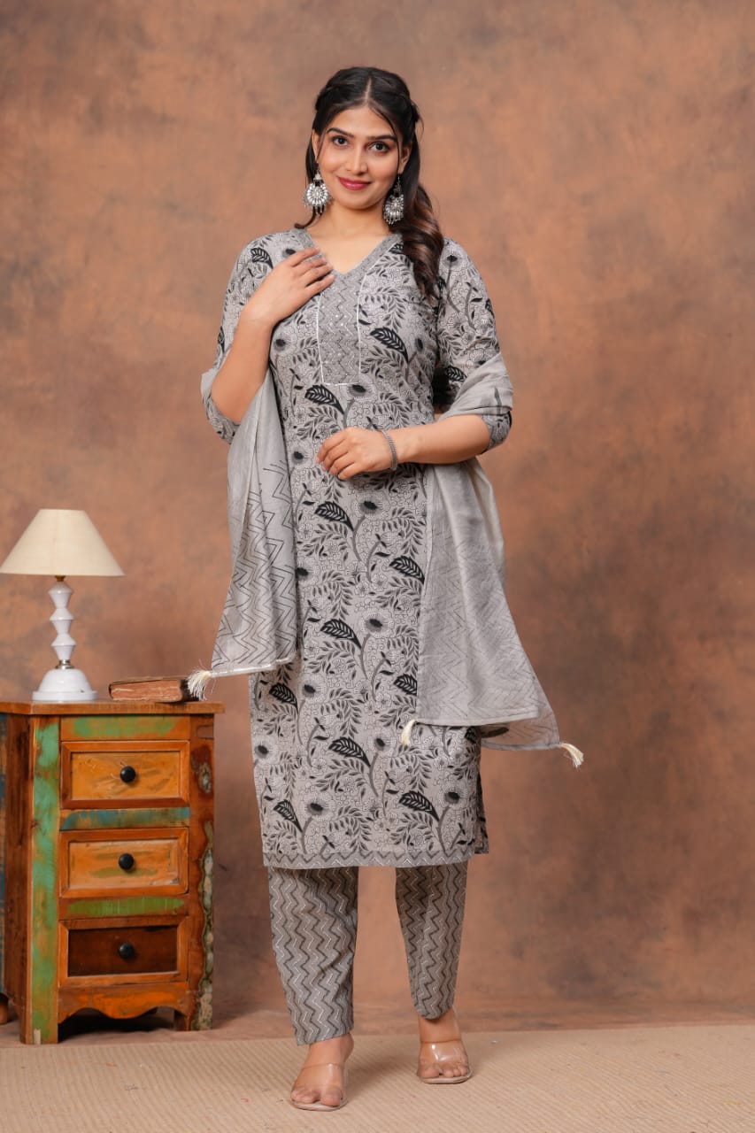 Handcrafted Cotton Kurti Set with Ajrakh Print