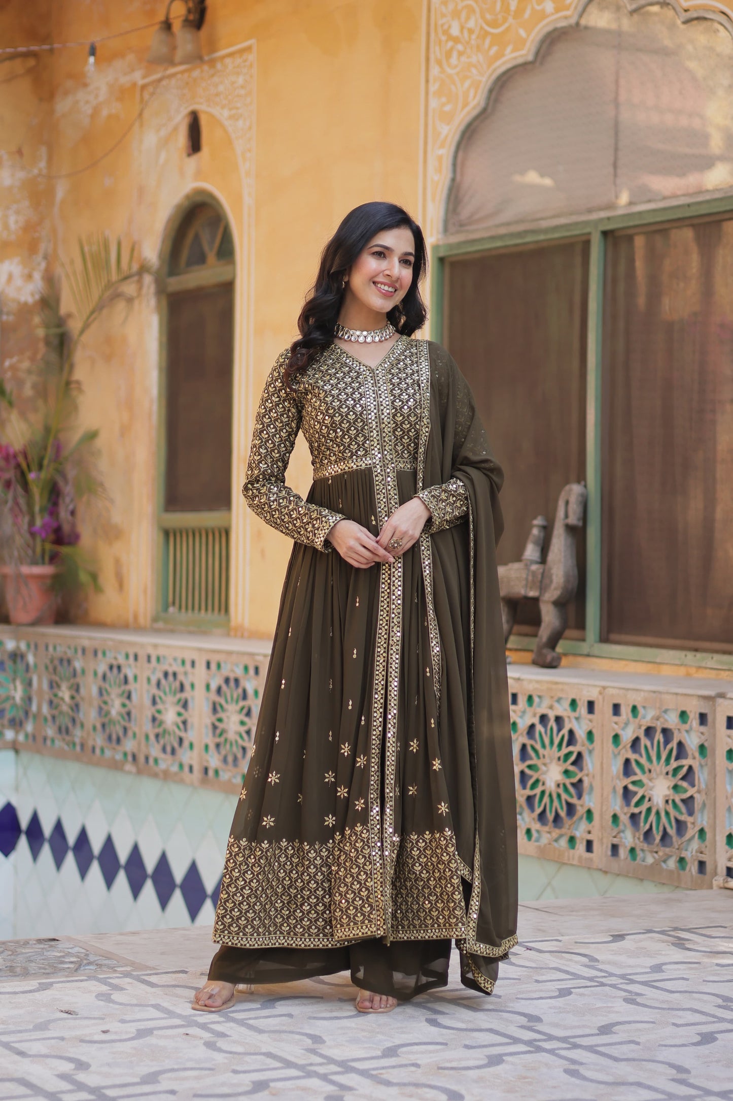 Premium Embroidered Georgette Kurti Set with Dupatta